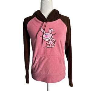 It’s Happy Bunny Vintage Y2K Kiss my A** Pink Fleece Hoodie Size M